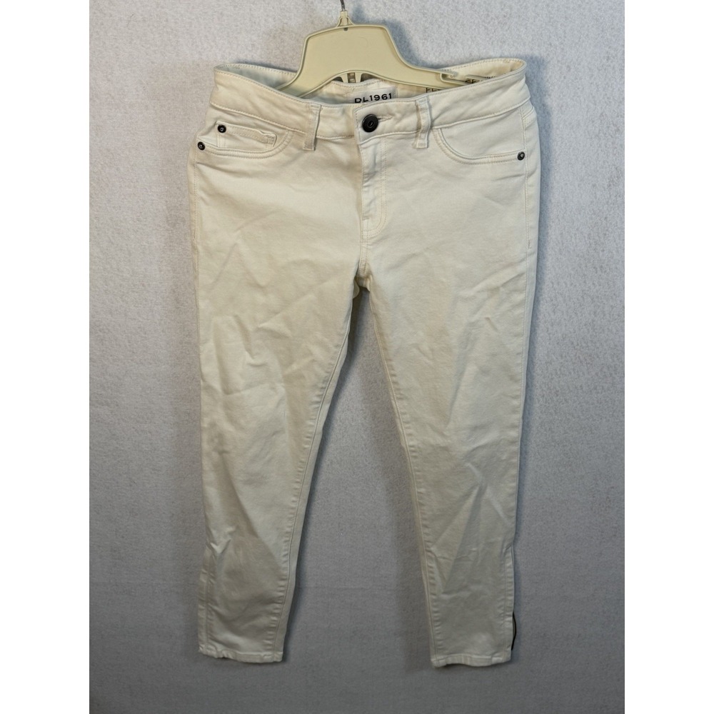 DL1961 Women's Florence Cropped Skinny Jeans Ecru White Mid-Rise 27 Ankle Zip